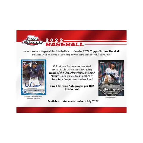 2022 Topps Chrome Baseball Jumbo HTA Box - Sports Cards