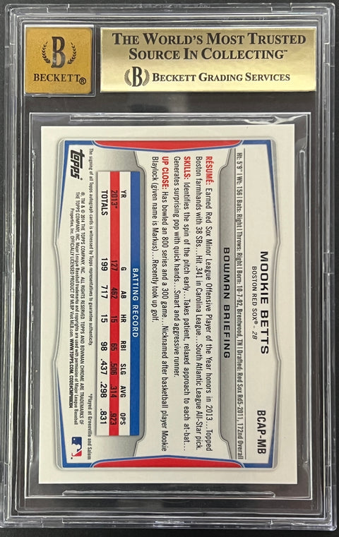 Mookie Betts 2014 Bowman Chrome Prospect Autographs #BCAPMB BGS 9.5 True Gem +