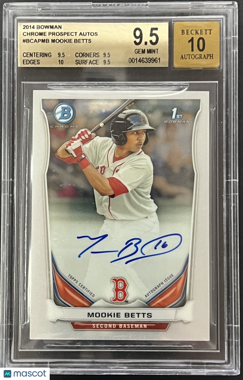 Mookie Betts 2014 Bowman Chrome Prospect Autographs #BCAPMB BGS 9.5 True Gem +