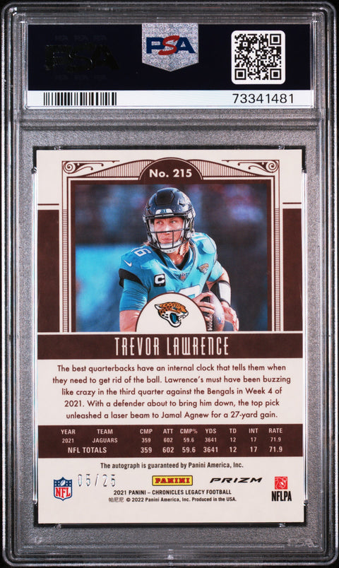 2021 Panini Chronicles Legacy Update Rookies Trevor Lawrence #215 PSA Authentic